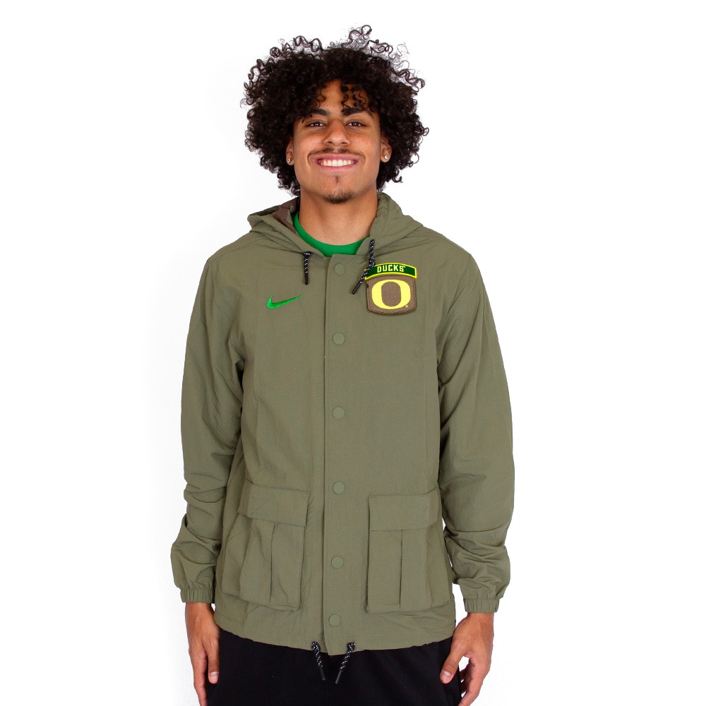 Olive Nike Nylon Snap Front Military 24 Green Arched Oregon Yellow O Lightweight Jacket